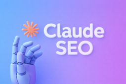 “Learn how to optimize for Claude with AI search optimization, shown in a soft 3D illustration featuring a robotic hand and blue-purple gradient background