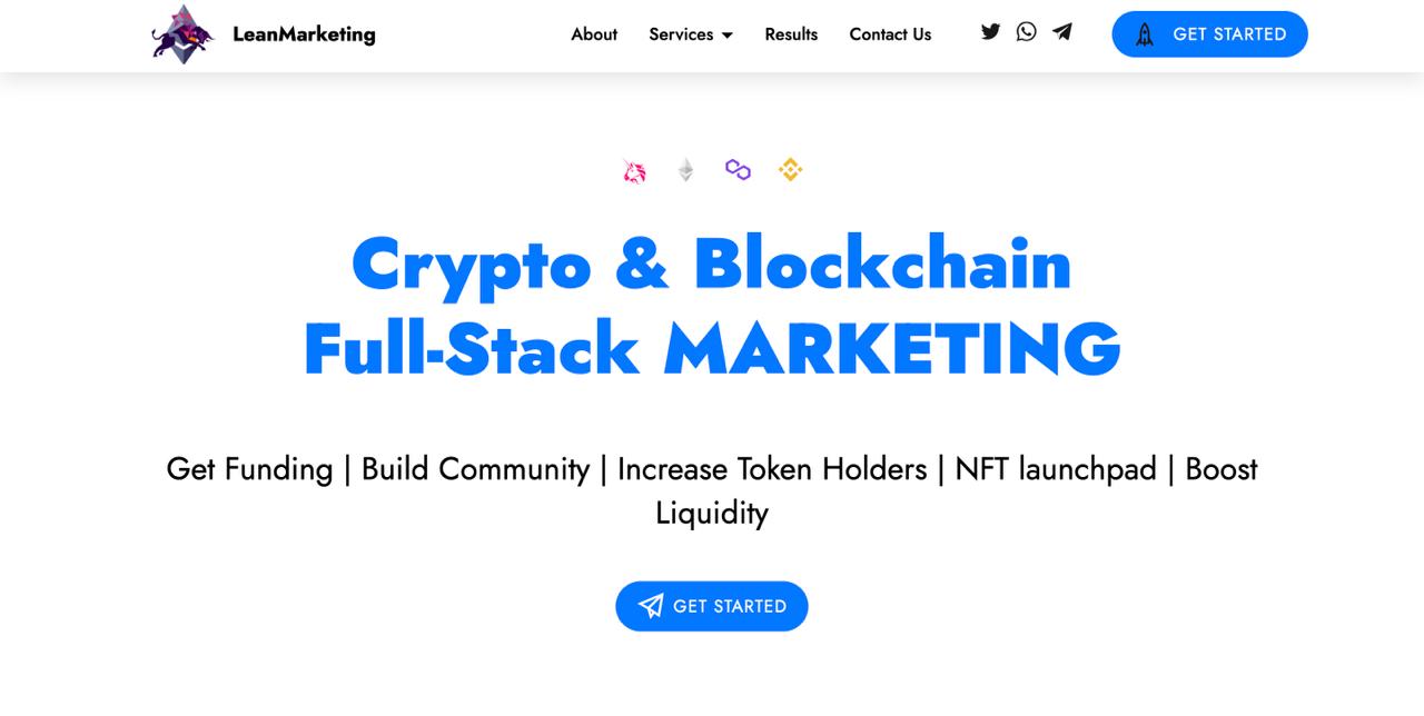 LeanMarketing Crypto homepage presenting WalletTargeting technology, precision audience segmentation tools, and AI-powered DeFi marketing campaigns