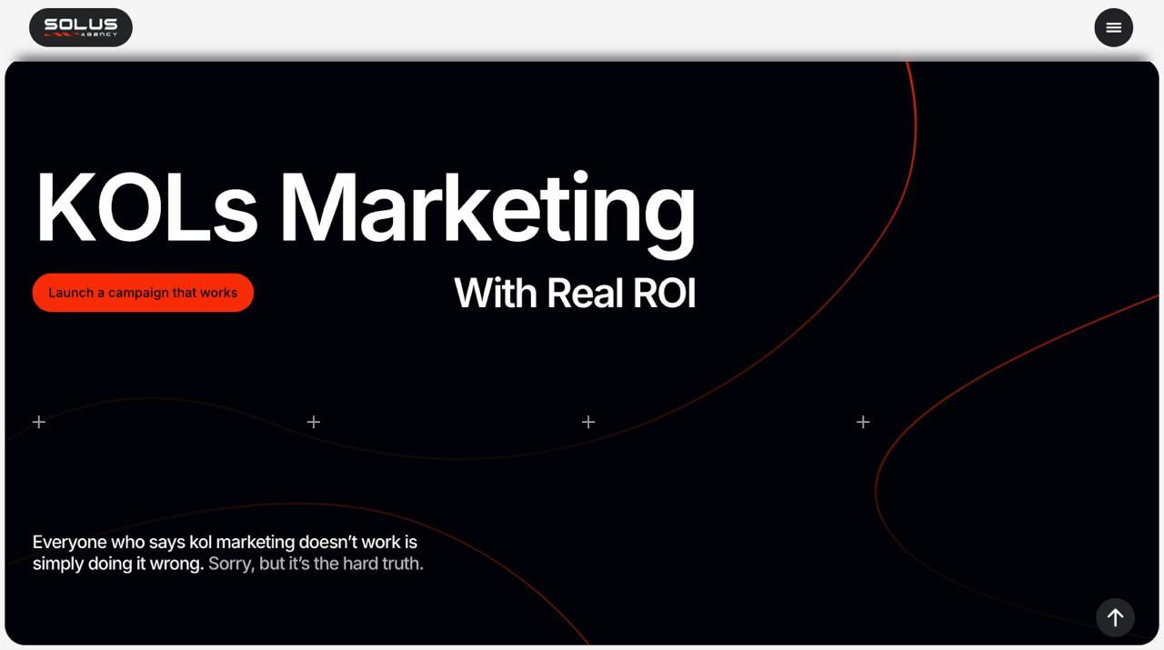 Solus Agency platform showing AI-driven ABM strategies, enterprise blockchain marketing solutions, and B2B crypto campaign management interface