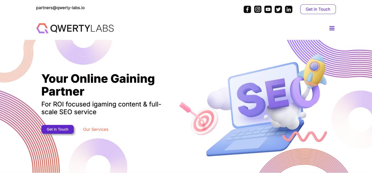 QWERTYLABS homepage highlighting SEO and content marketing solutions for Asia-Pacific online casino platforms