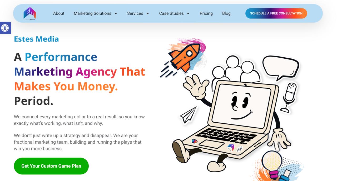 Estes Media website displaying go-to-market strategies and B2B marketing execution services