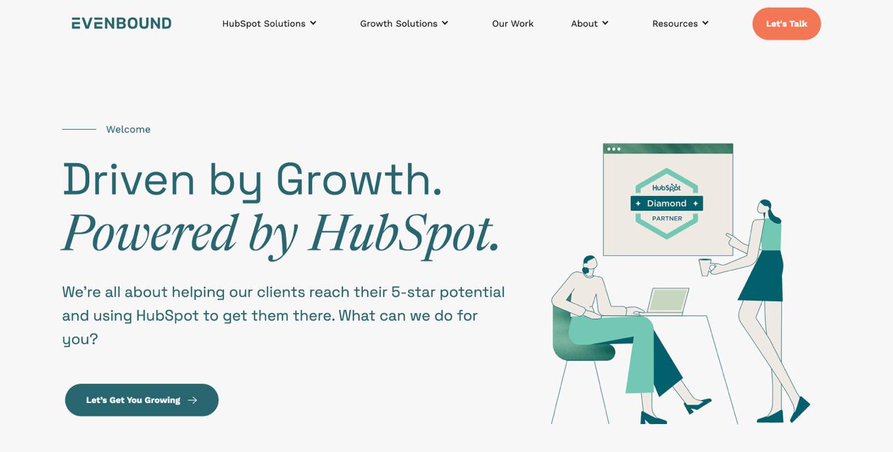 Evenbound agency website showcasing HubSpot marketing services for industrial and manufacturing sectors