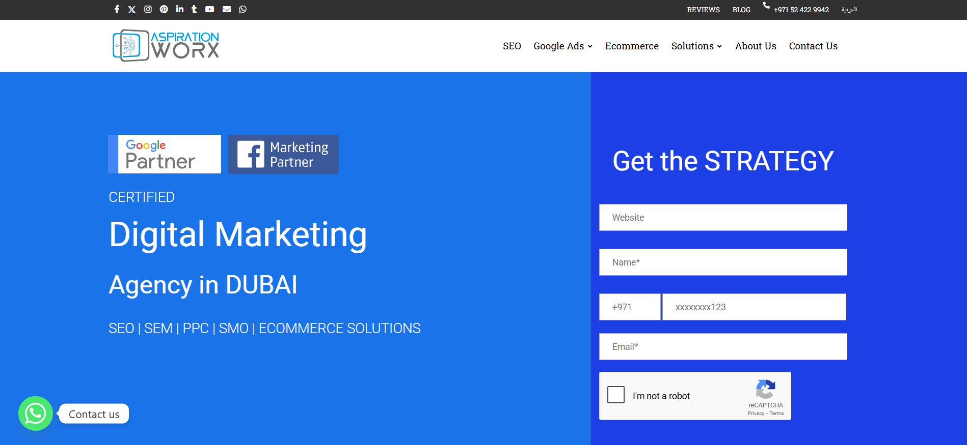 Aspiration Worx certified Google Partner and Facebook Marketing Partner digital marketing agency in Dubai offering SEO SEM and PPC.