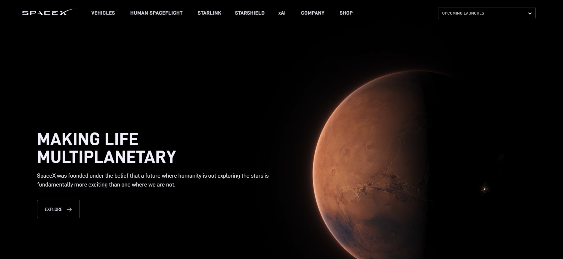 La página de inicio de SpaceX Making Life Multiplanetary muestra la empresa aeroespacial que está detrás de la venta de tokens rSPAX.