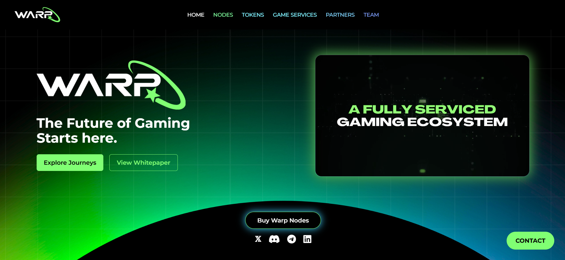WARP página de inicio del ecosistema de juego con todos los servicios, venta de nodos y SDK Web3 para la mejor preventa de criptomonedas de febrero de 2026.