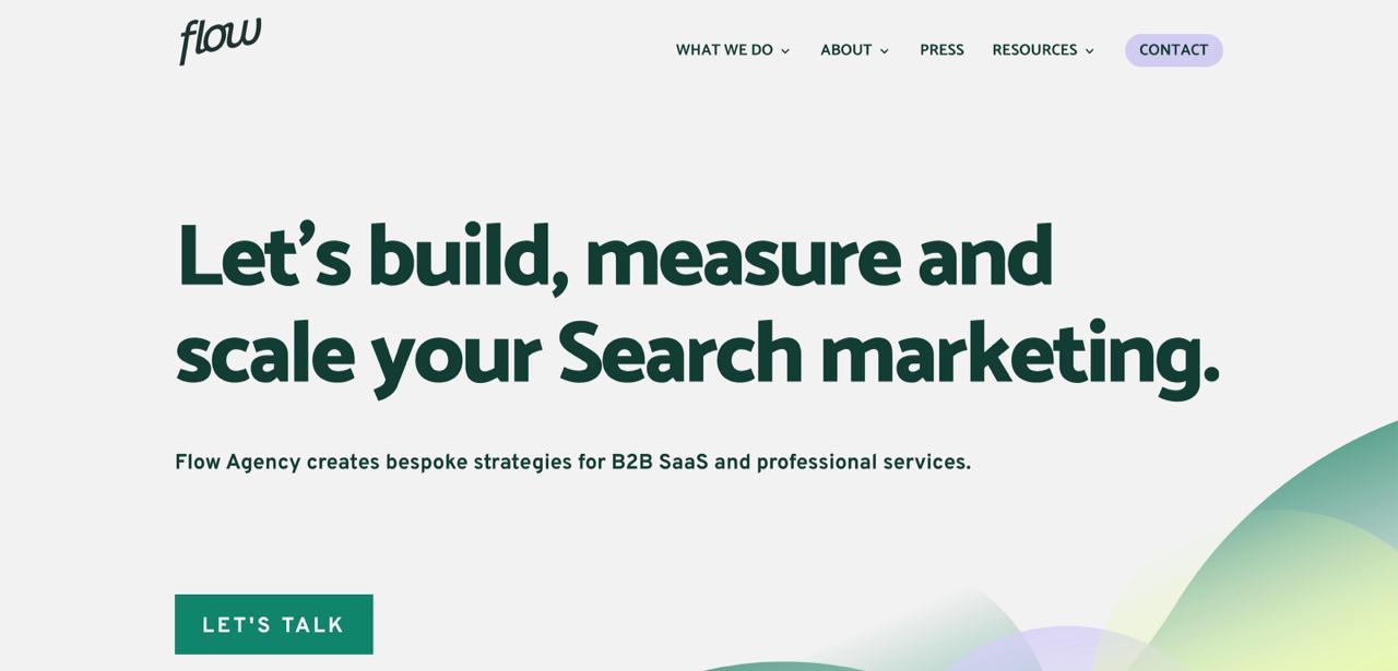 Flow Agency Berlin-based website featuring productized answer engine optimization packages and LLM referral tracking for SaaS companies