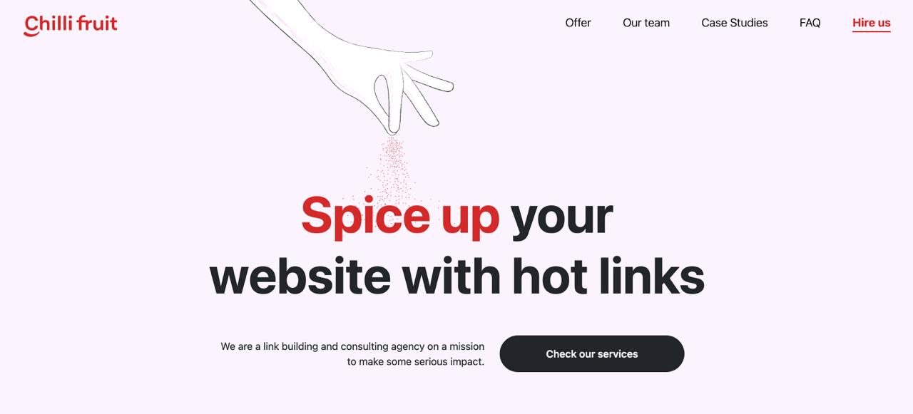 Chilli Fruit Web Consulting homepage with digital PR, citation building, and generative engine optimization services for SaaS and knowledge-based brands