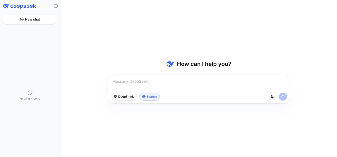 صفحة DeepSeek للذكاء الاصطناعي تعرض واجهة بحث مفتوحة المصدر للذكاء الاصطناعي مع إمكانية الوصول إلى واجهة برمجة التطبيقات الفعالة من حيث التكلفة لاستخدام المطورين والمؤسسات