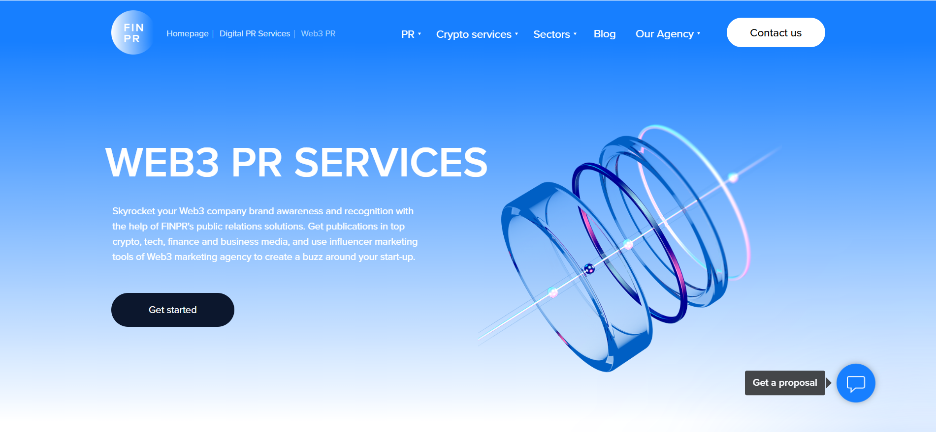 FINPR web3 PR-Services Homepage zur Förderung von Krypto-Medienplatzierungen in den wichtigsten Finanz- und Tech-Medien.