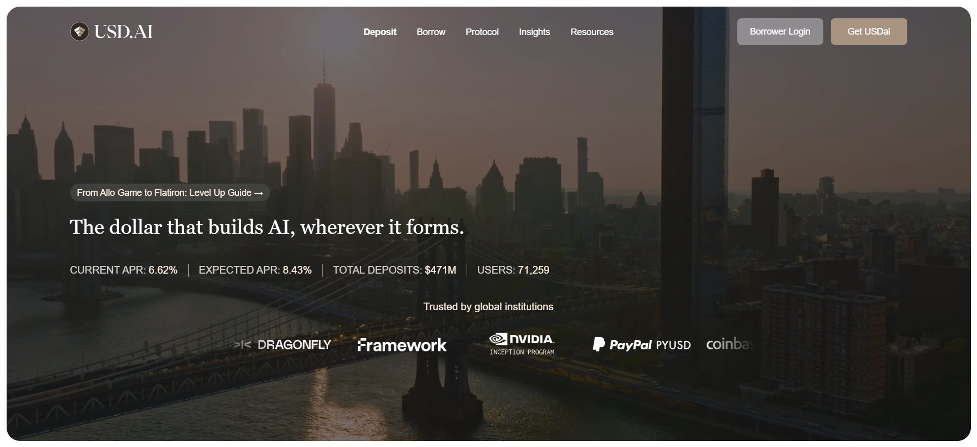 USD.AI GPU-backed stablecoin protocol trusted by Dragonfly Framework and PayPal — best crypto presales to invest in March 2026.