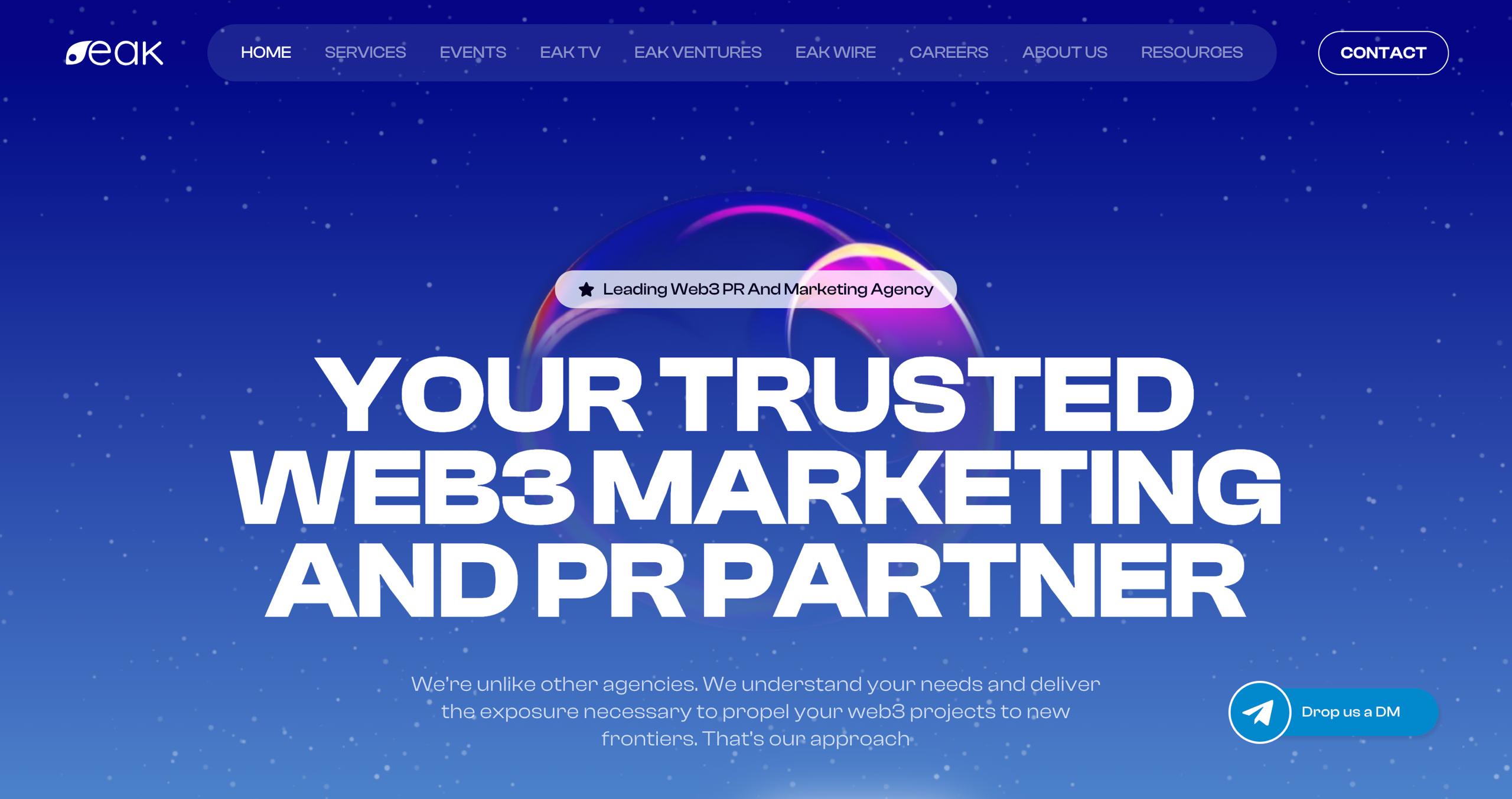 EAK Digital-Homepage mit globalem KOL-Netzwerk, Krypto-Nachrichtenplattform EAK Wire und mehrsprachiger KI-gesteuerter PR-Verteilung