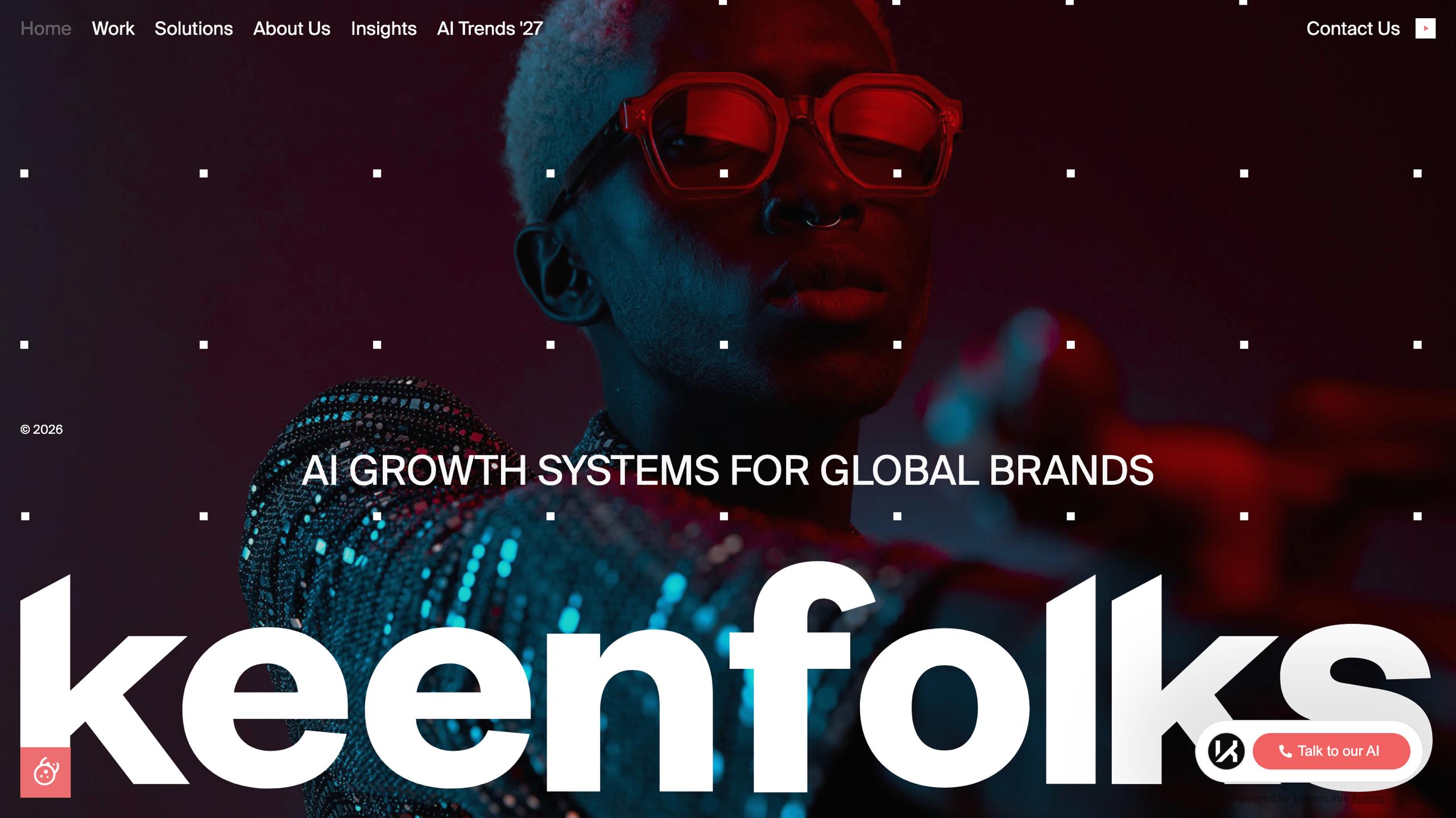 Keenfolks homepage illustrating AI customer segmentation and predictive analytics marketing services for global consumer brands