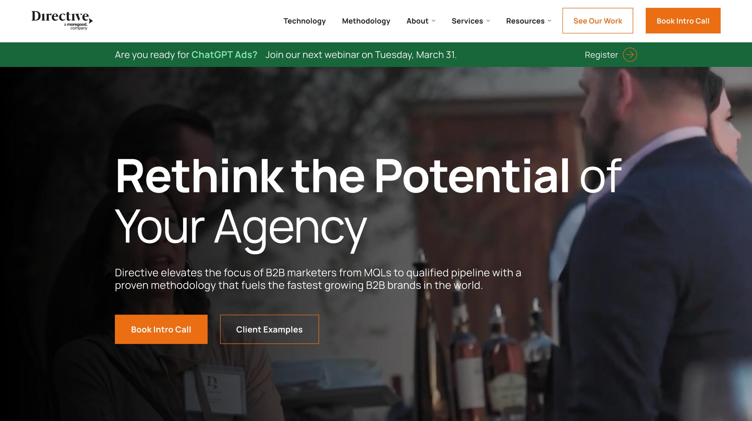 Directive Consulting homepage demonstrating Customer Generation methodology with performance marketing AI for B2B SaaS pipeline growth
