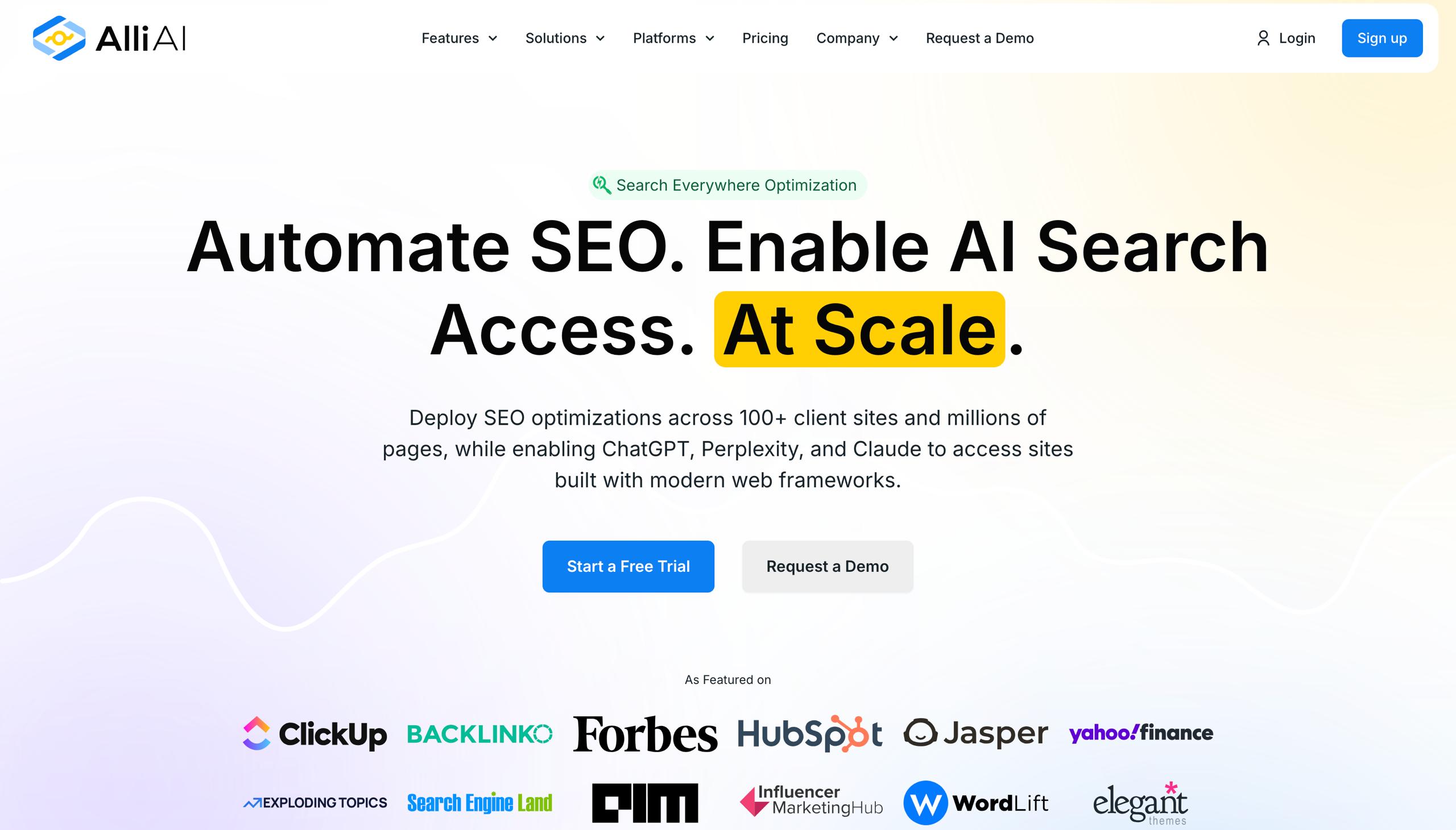 لوحة معلومات التشغيل الآلي للذكاء الاصطناعي من Alli نشر تغييرات SEO على الصفحة عبر مواقع متعددة مع إعدادات إمكانية الوصول إلى زاحف الذكاء الاصطناعي