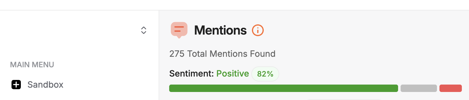 1 reddit-sentiment-41-percent-baseline.png Monitoring dashboard showing 41 total mentions and 41% neutral/positive sentiment at project start Reddit brand monitoring dashboard showing 41 total mentions with 41 percent positive sentiment baseline for iGaming ORM campaign.