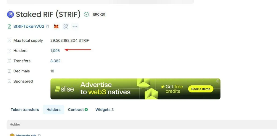 Staked RIF (STRIF) — 1,095 holders before the campaign