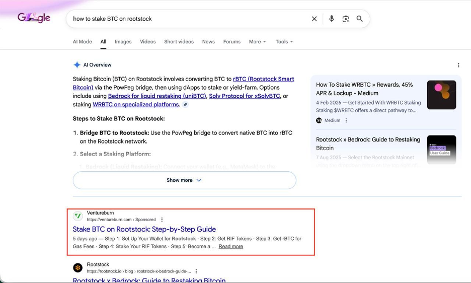Ventureburn article appearing in Google AI Overview + organic results
