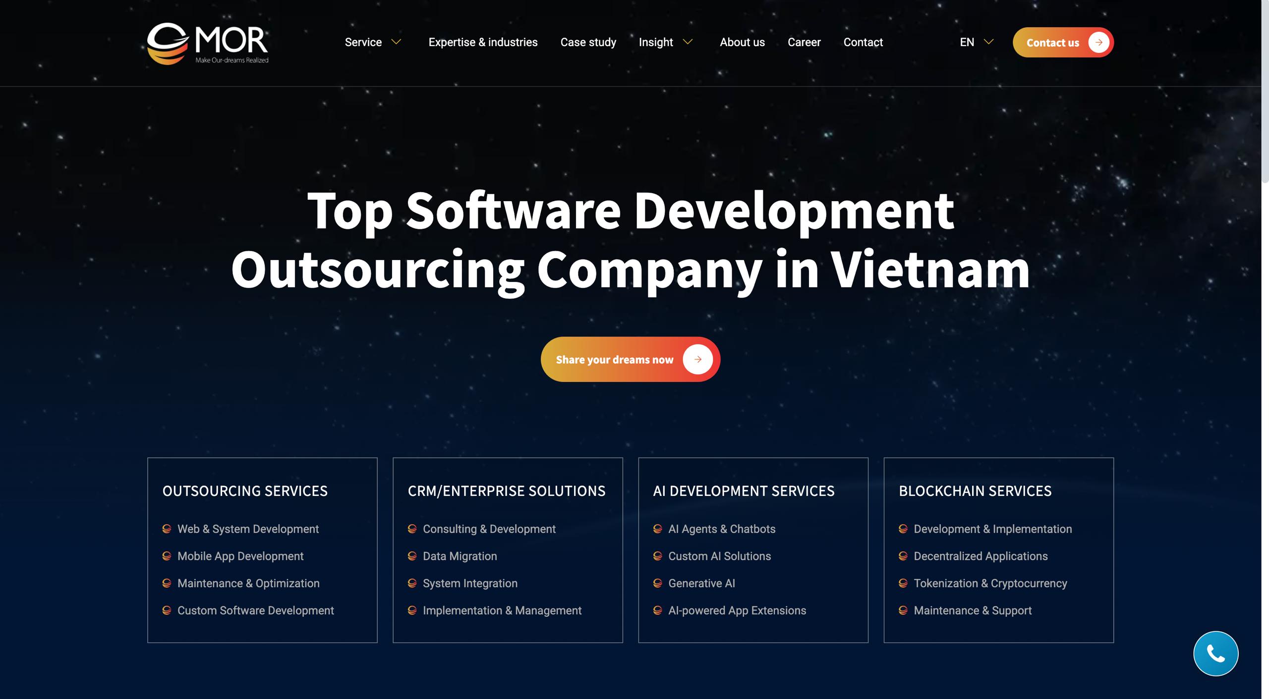 MOR Software homepage highlighting AI automation team augmentation and dedicated ML engineering services