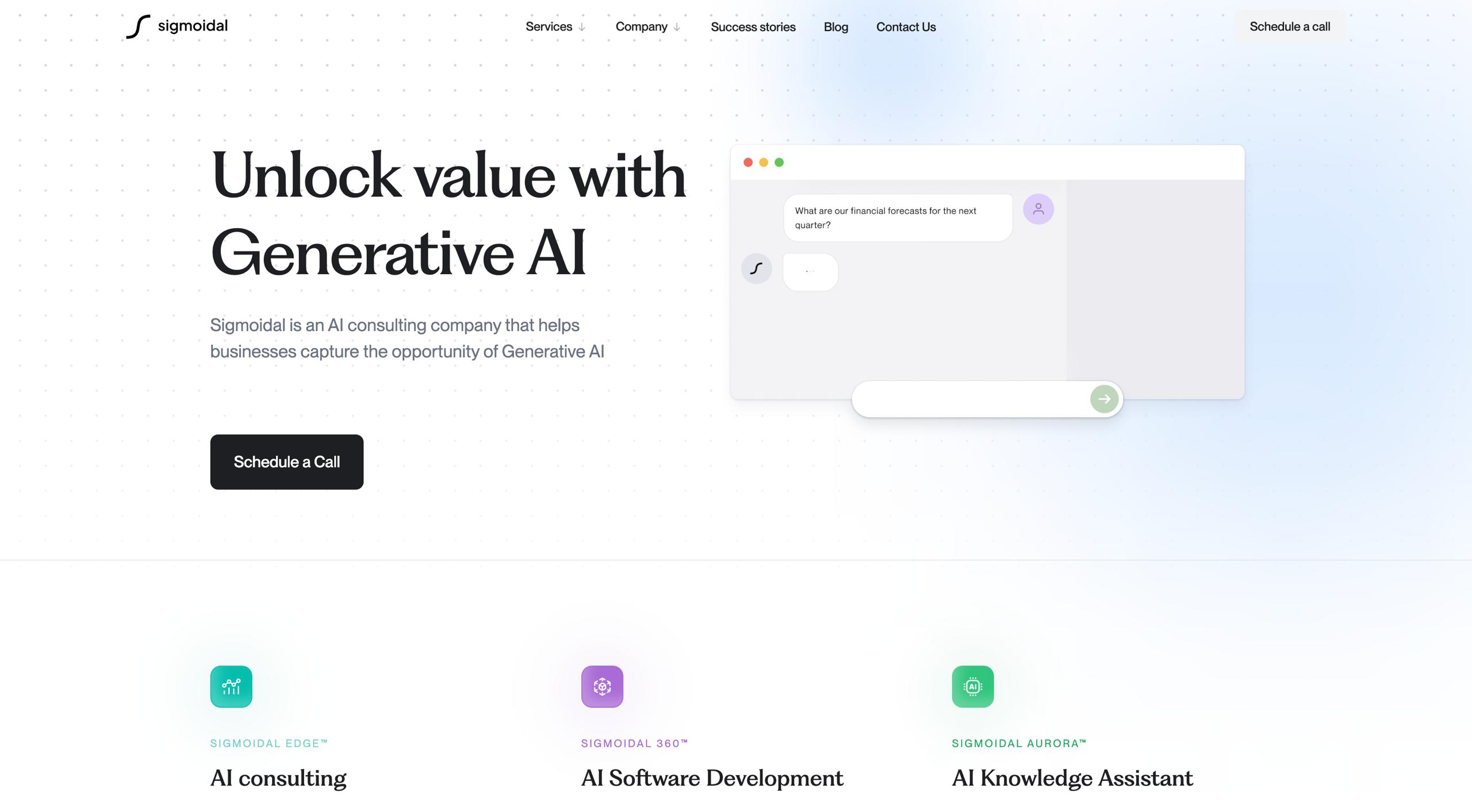 Sigmoidal homepage featuring custom machine learning model development and enterprise AI automation consulting