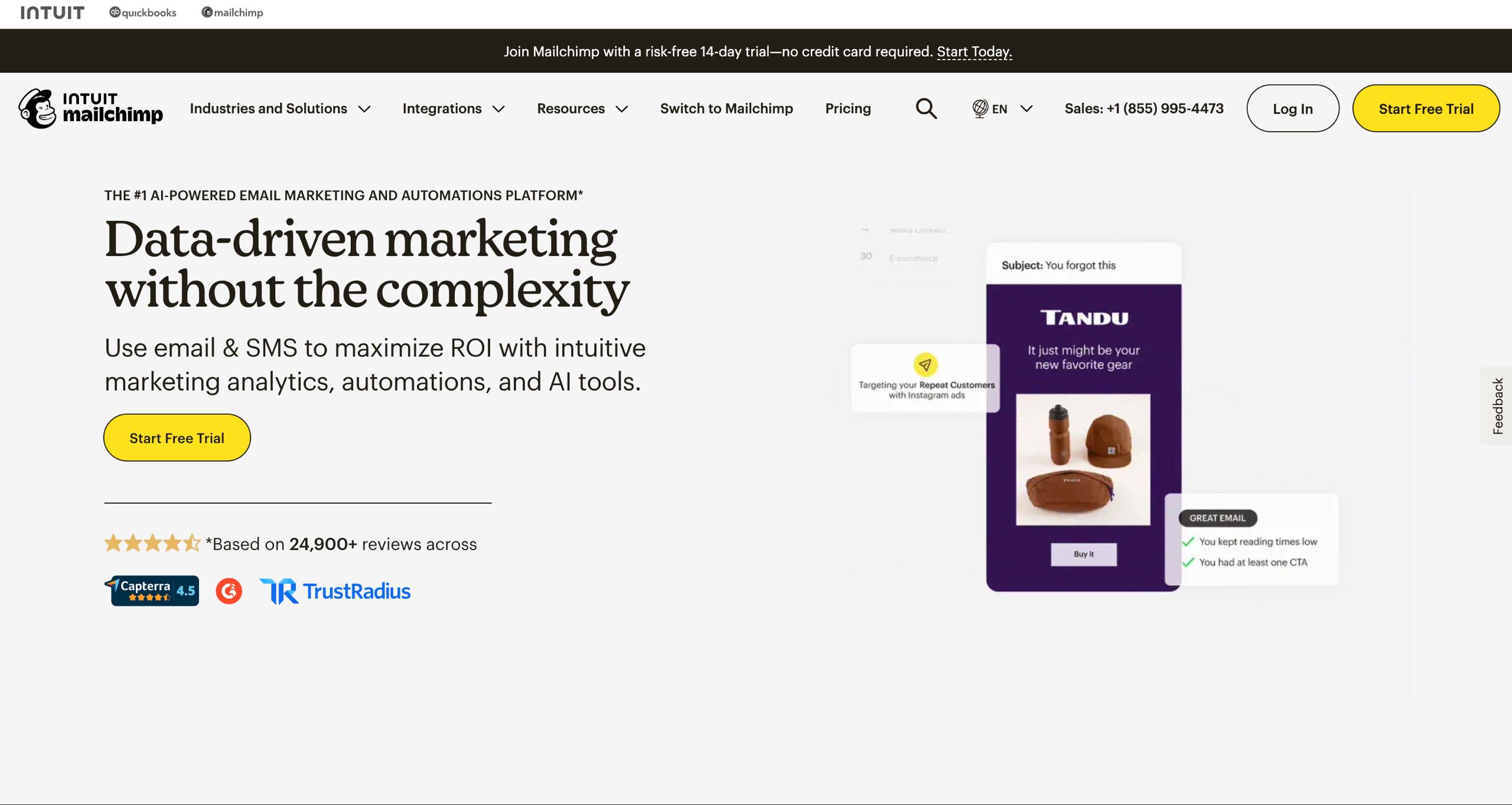 Mailchimp Plataforma de marketing por correio eletrónico preditiva da Intuit Assist com otimização do tempo de envio e segmentação do público-alvo