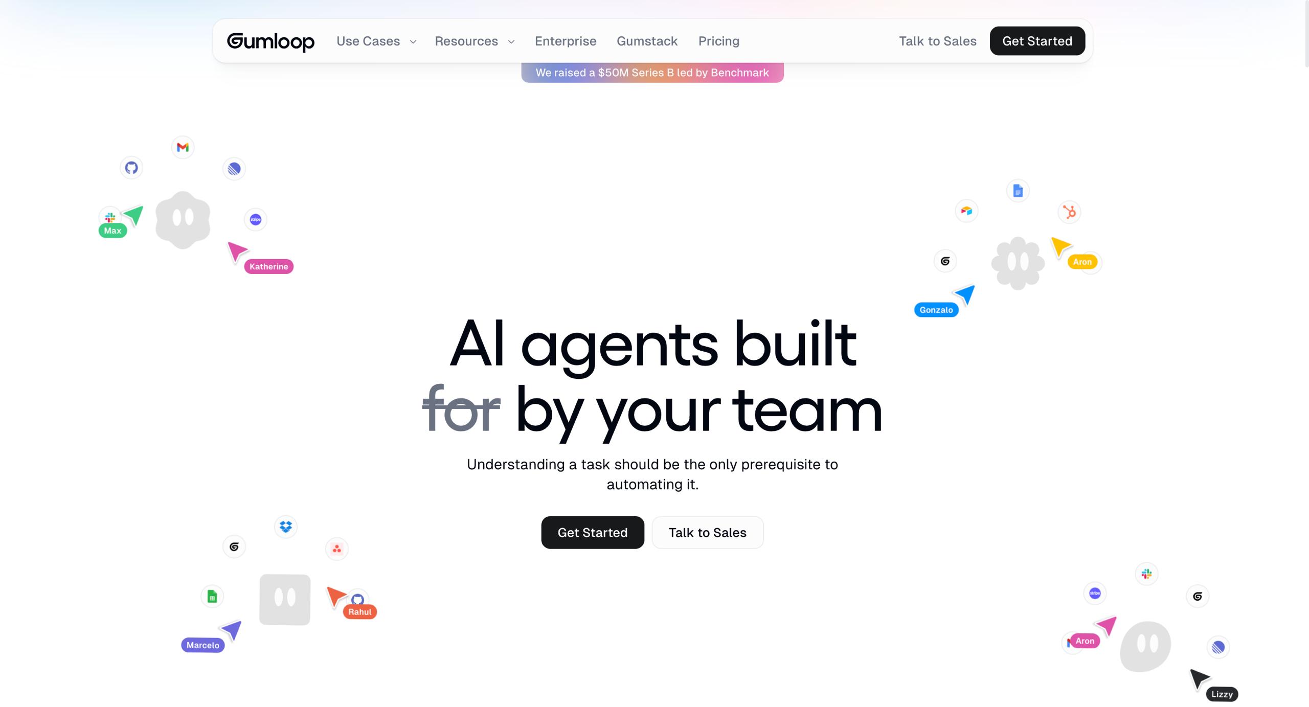 Plataforma de fluxo de trabalho de IA visual Gumloop que liga os LLM a ferramentas empresariais para análise de sentimentos e inteligência competitiva automatizada