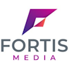 Fortis Media casino SEO agency logo with purple gradient diamond icon and wordmark.