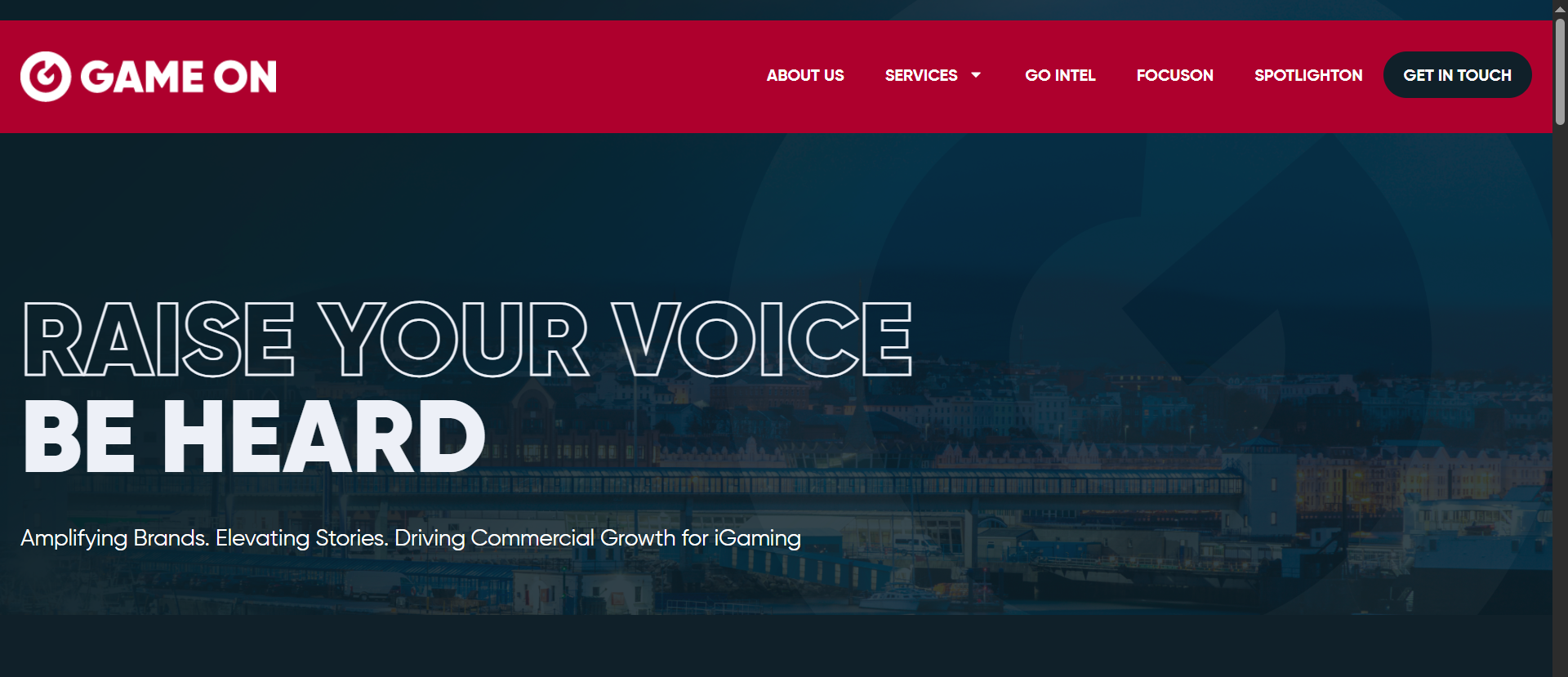 GameOn iGaming marketing agency homepage positioning brand amplification and commercial growth strategies for casino operators.