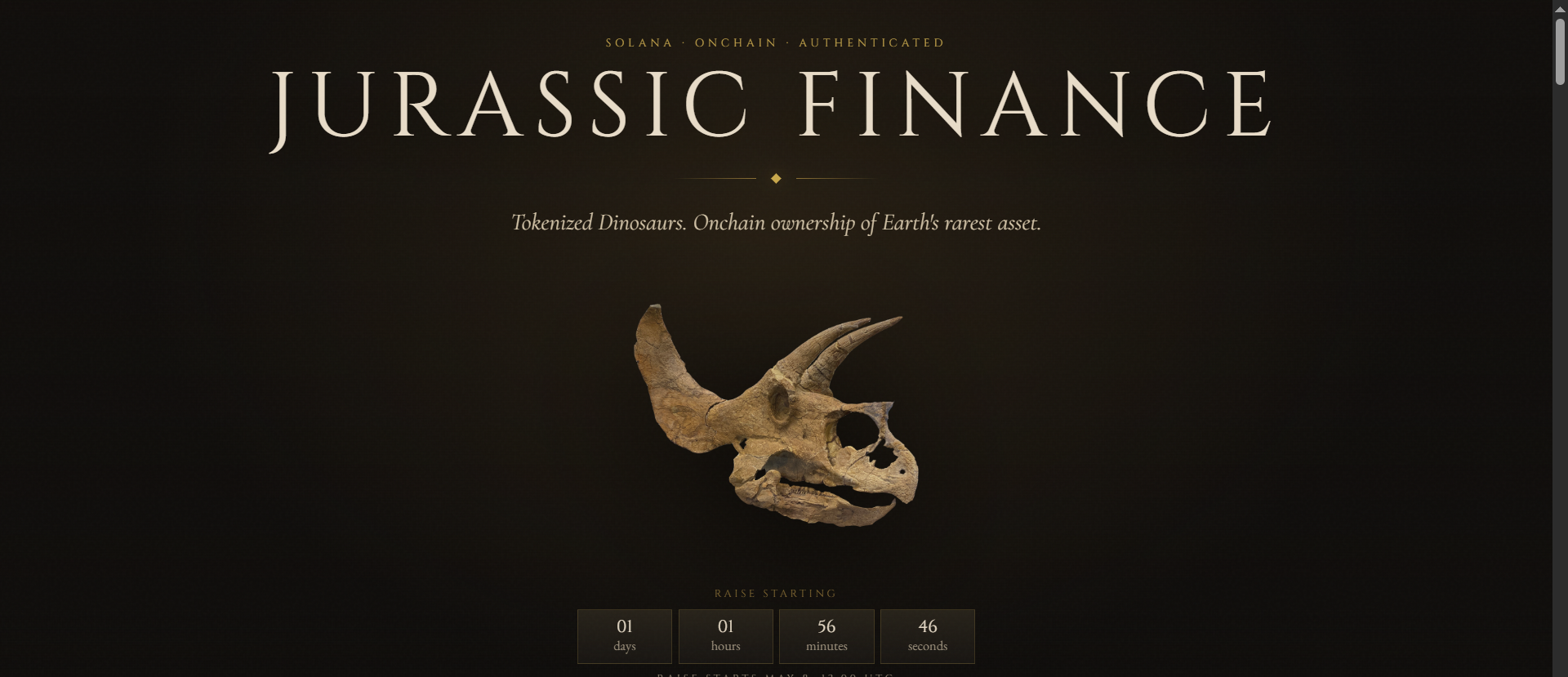 Jurassic Finance tokenized dinosaur fossils on Solana — best crypto presales to invest in May 2026.