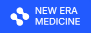 New Era Medicine logo — white molecular symbol on blue background with project name.