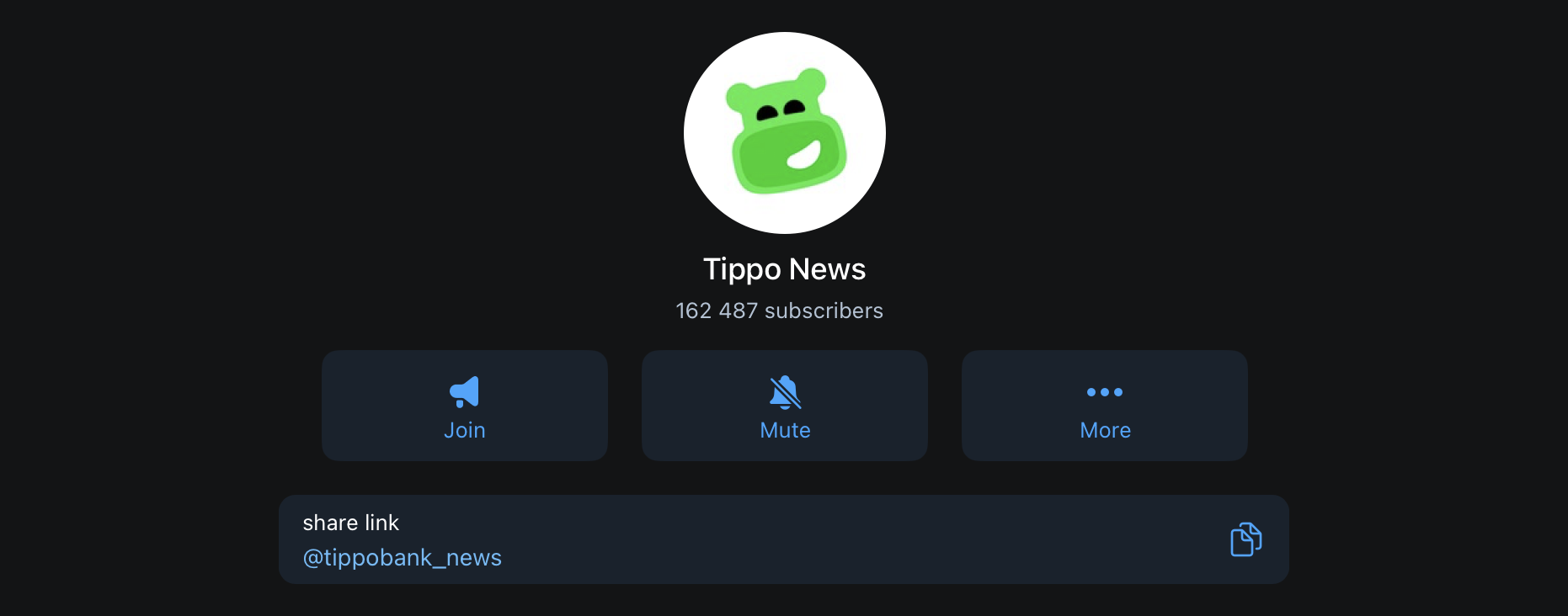 Tippo News Telegram channel showing 160,000+ subscribers for crypto card marketing campaign.