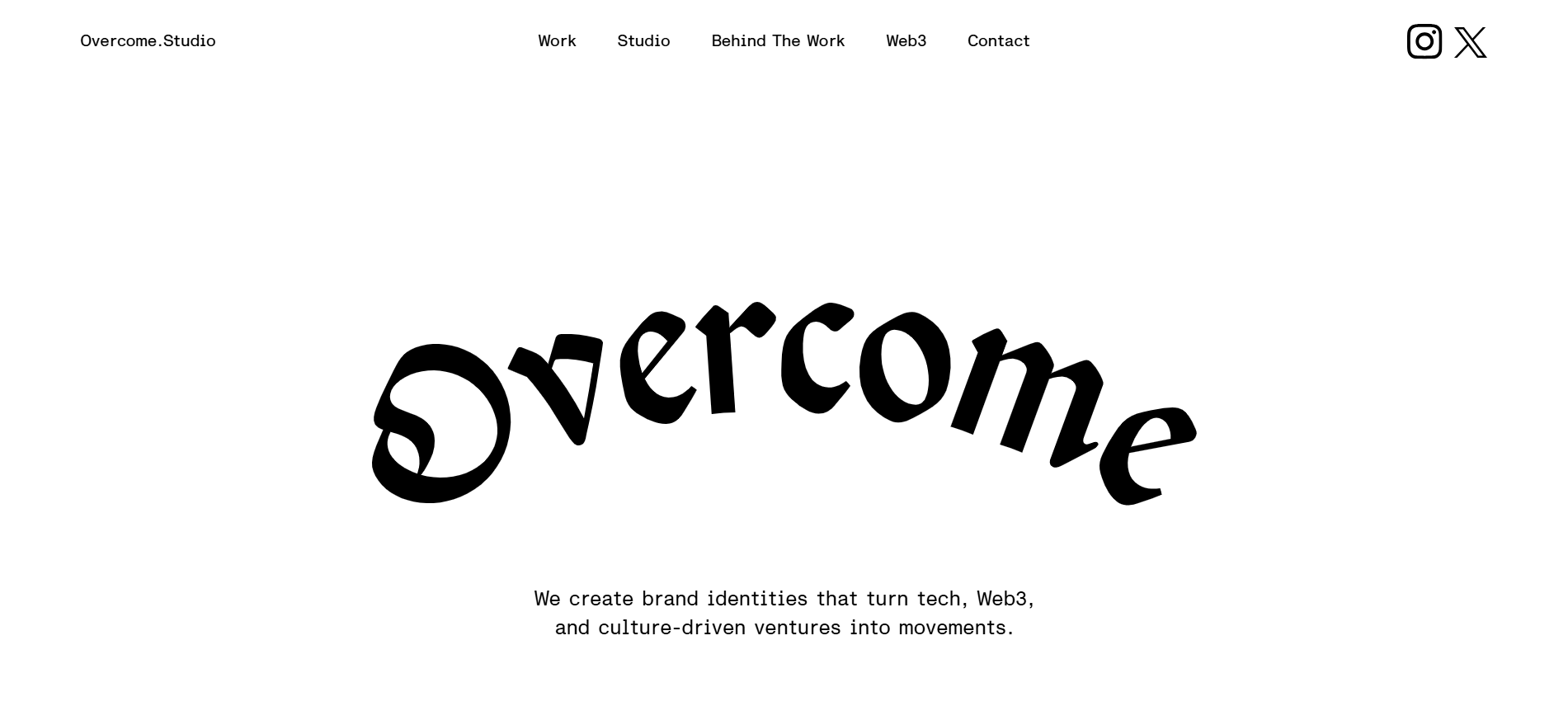 Overcome Studio 主页,展示文化运动 Web3 品牌形象和 NFT 品牌设计作品。
