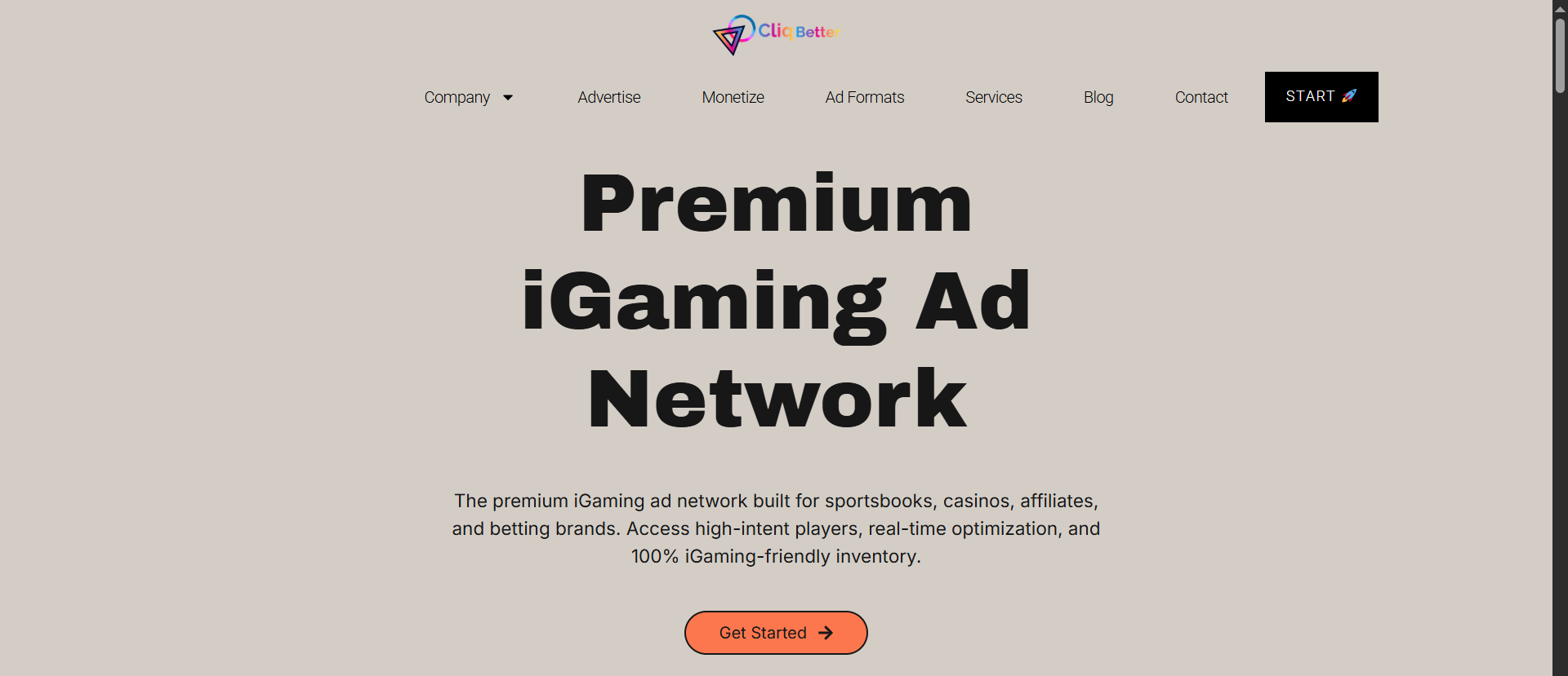 CliqBetter homepage — premium iGaming ad network for sportsbooks, casinos, affiliates, and betting brands.