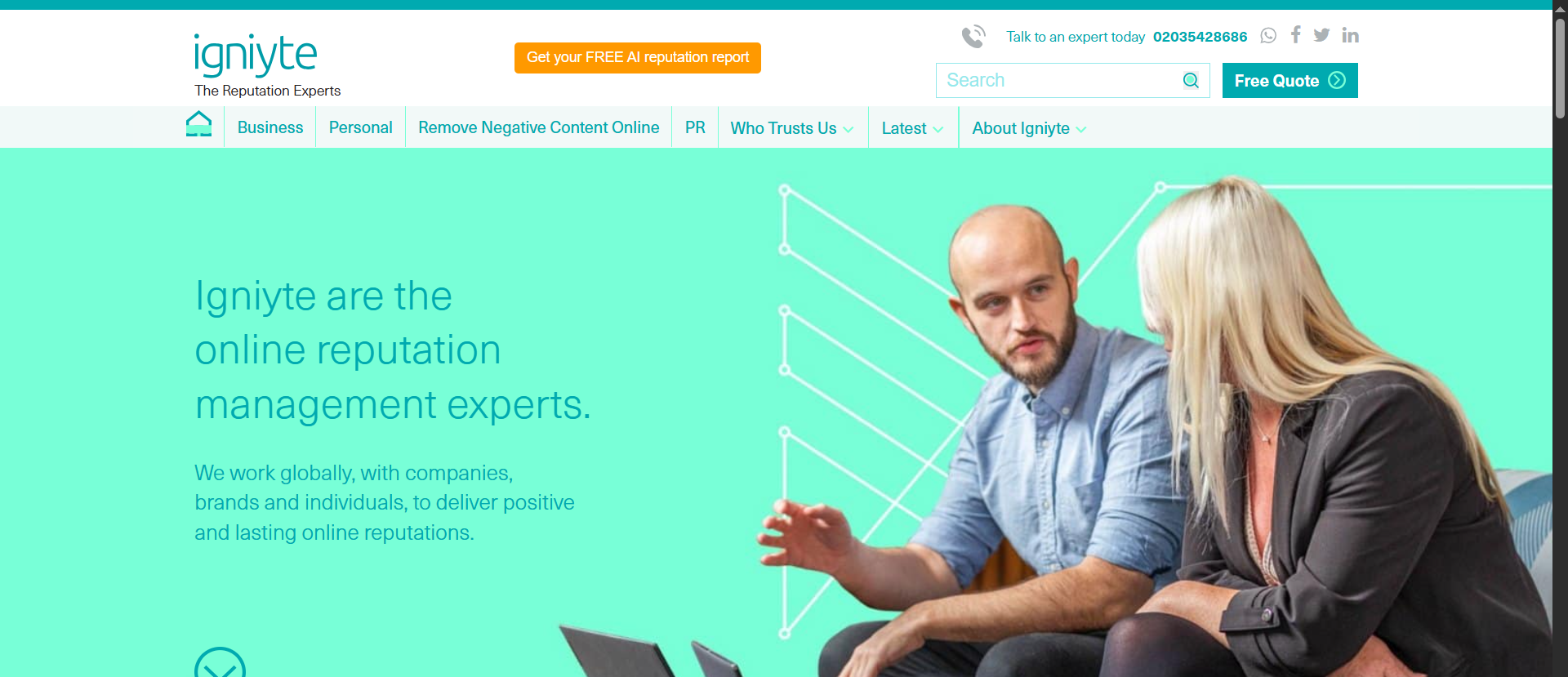 Igniyte online reputation management experts homepage — global ORM agency working with companies, brands, and individuals to build positive and lasting online reputations.