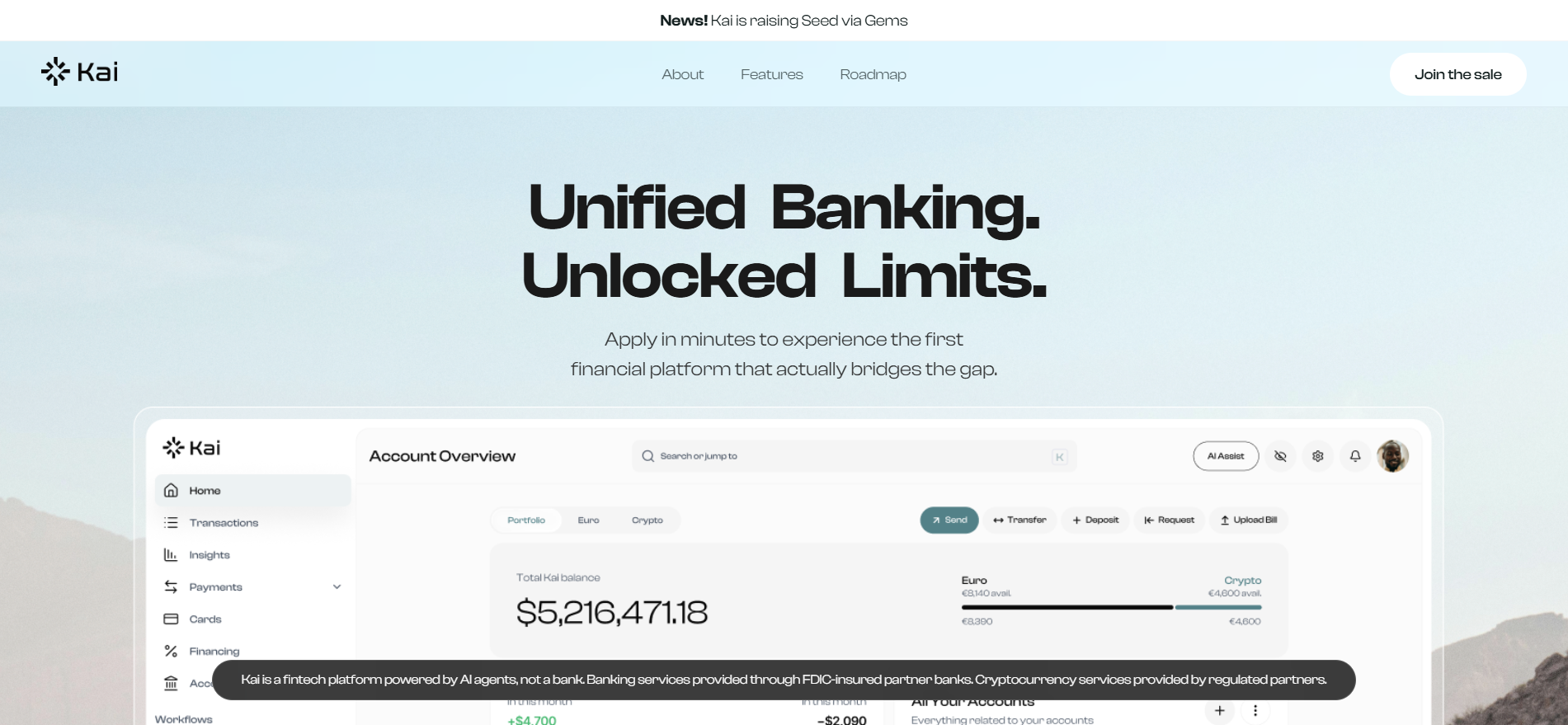 Piattaforma KAI Unified Banking che collega fiat e crypto con agenti AI, una delle migliori presale crypto giugno 2026.