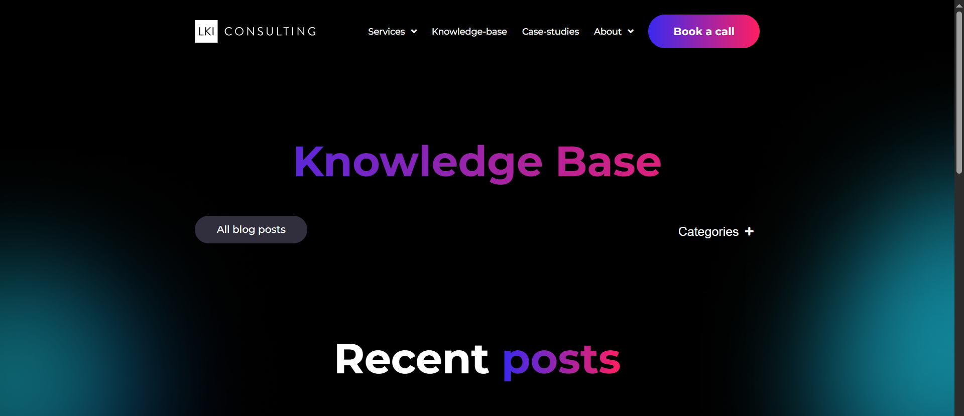 LKI Consulting crypto marketing knowledge base page featuring DeFi and blockchain education content for token holders and Web3 communities.