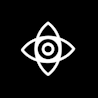 SeerDEX white eye-shaped emblem with geometric petal outline on black background.