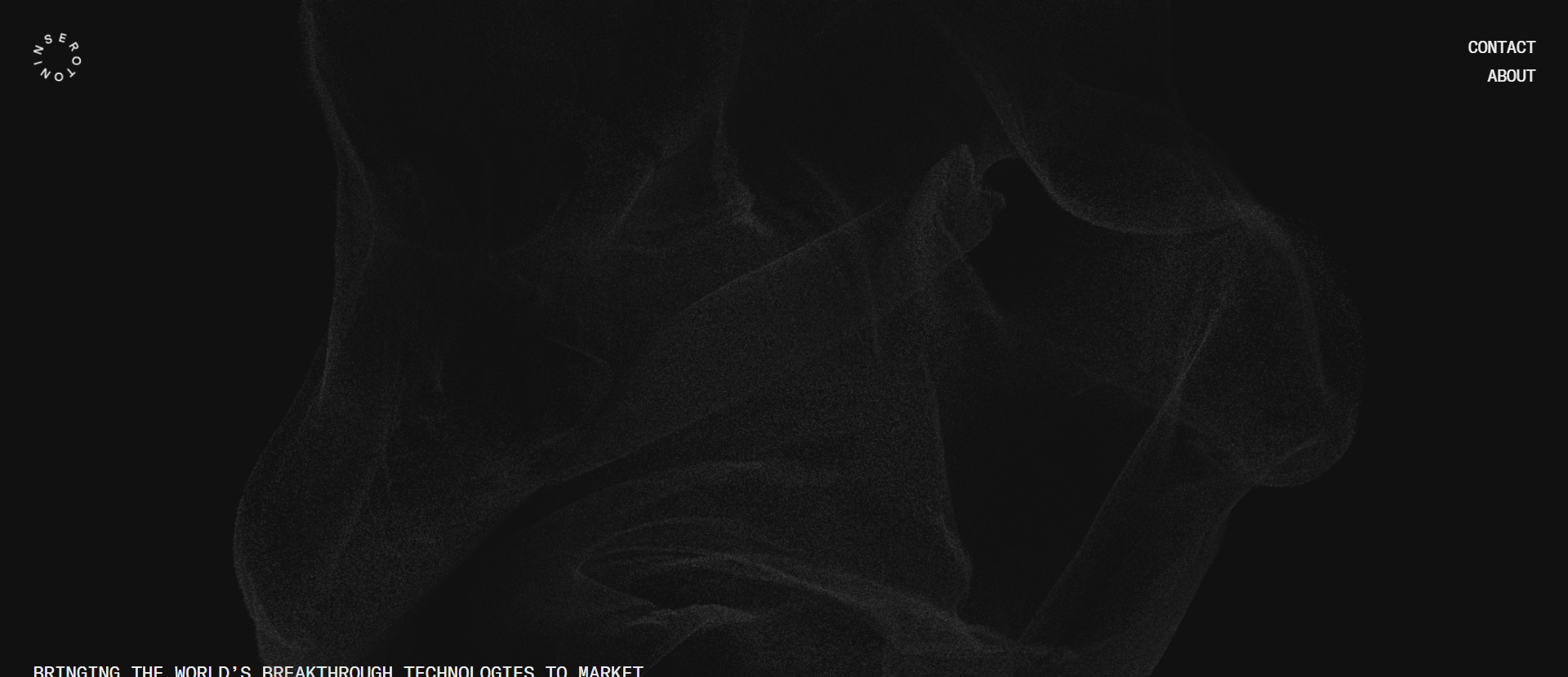 Serotonin web3 PR agency homepage with dark minimalist design and tagline "Bringing the World's Breakthrough Technologies to Market".