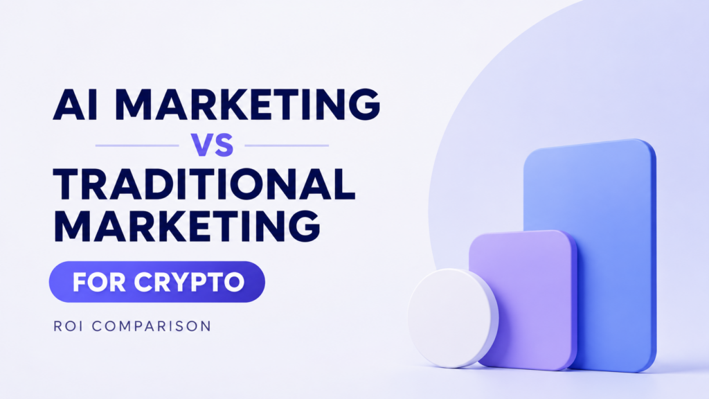 Cover image for an article about AI marketing vs traditional marketing in crypto, comparing ROI in 2026.