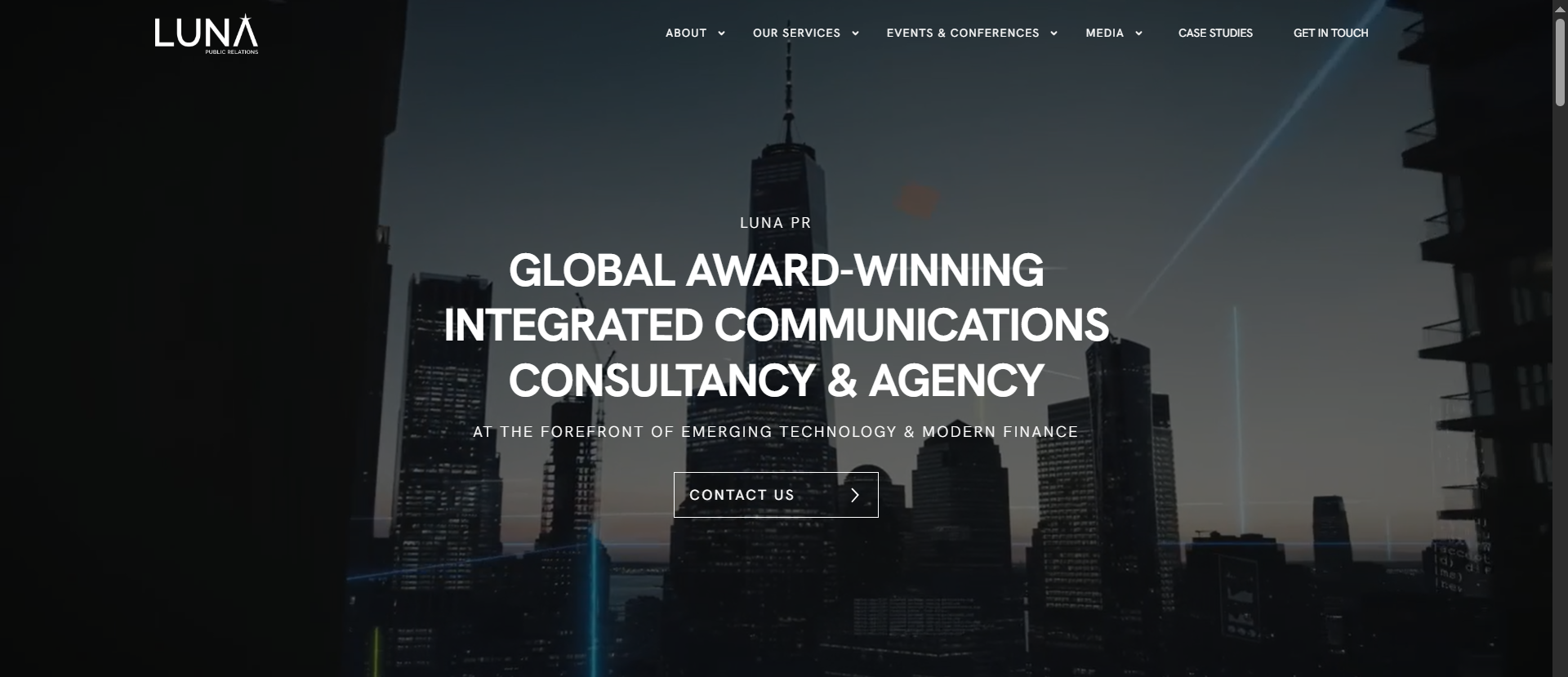 Luna PR global award-winning integrated communications consultancy homepage — crypto and Web3 PR agency at the forefront of emerging technology and modern finance.