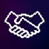 theKOLLAB web3 PR agency logo — pixel-art handshake icon on dark purple gradient background.