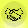 theKOLLAB Web3 KOL marketing agency pixel art handshake logo on neon yellow background.